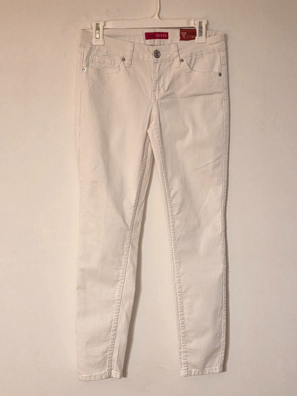 Guess White Low Rise Power Skinny Straight Leg Jeans